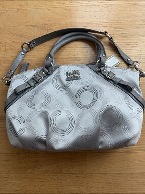 Coach Silver Gray Circle Jacquard Satchel with Dark Gray Trim